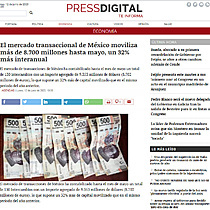 El mercado transaccional de Mxico moviliza ms de 8.700 millones hasta mayo, un 32% ms interanual
